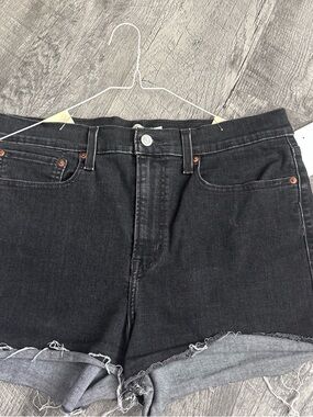 Levi's Washed Black High-Rise Rolled Denim Shorts